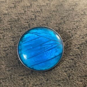 Morpho Butterfly Wing 
Elegant Blue Round Brooch